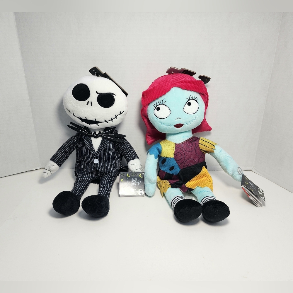 Disney Nightmare Before Christmas Jack and Sally Light-Up Plush Toy Set - NWT